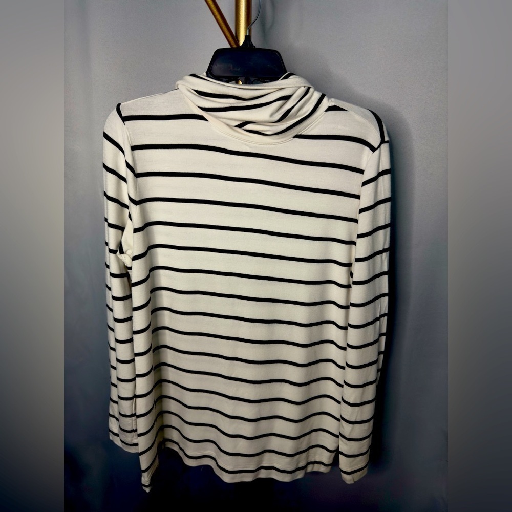 A. New Day black & white striped cowl neck long sleeved top. Size Medium